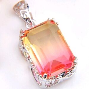 Bi-Color Tourmaline Gemstone 925 Sterling Silver Handmade Pendant Necklace
